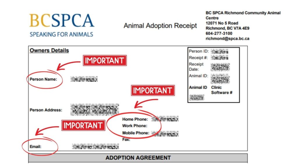 BC SPCA adoption paperwork
