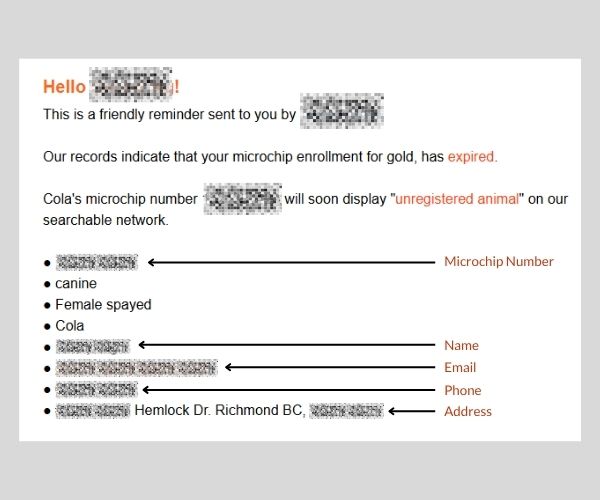 unverified pet registries and unexpected asks for payment